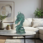 SOGA 37cm Green Horse Head Resin Sculpture Flowing Mane Design Modern Art for Home Décor