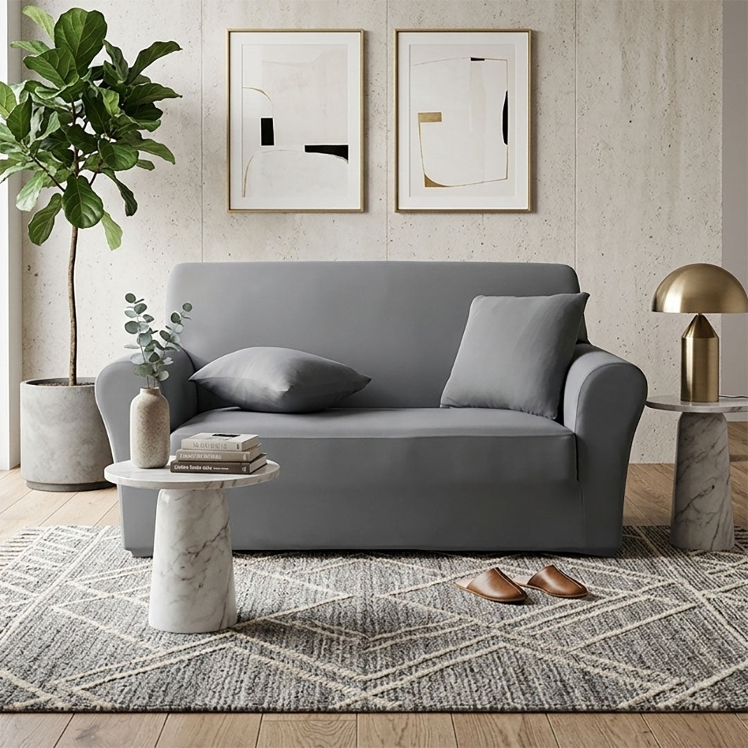 High Stretch 2-Seater Grey Sofa Slipcover