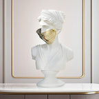 SOGA 40cm White Classical Bust Sculpture Resin with Gold Striped Mask for Modern Home Décor