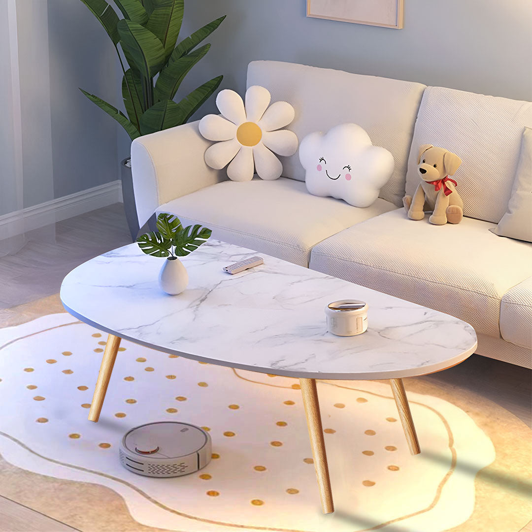 SOGA 80x40cm White Stone Pattern Living Room Nordic  Coffee Table Modern Style