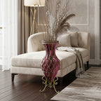 67cm Purple Glass Floor Vase with Metal Stand