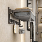 61cm Gray Wall-Mounted Double Pole Towel Holder with Hooks
