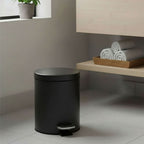 Foot Pedal Stainless Steel Trash Bin Round 12L Black