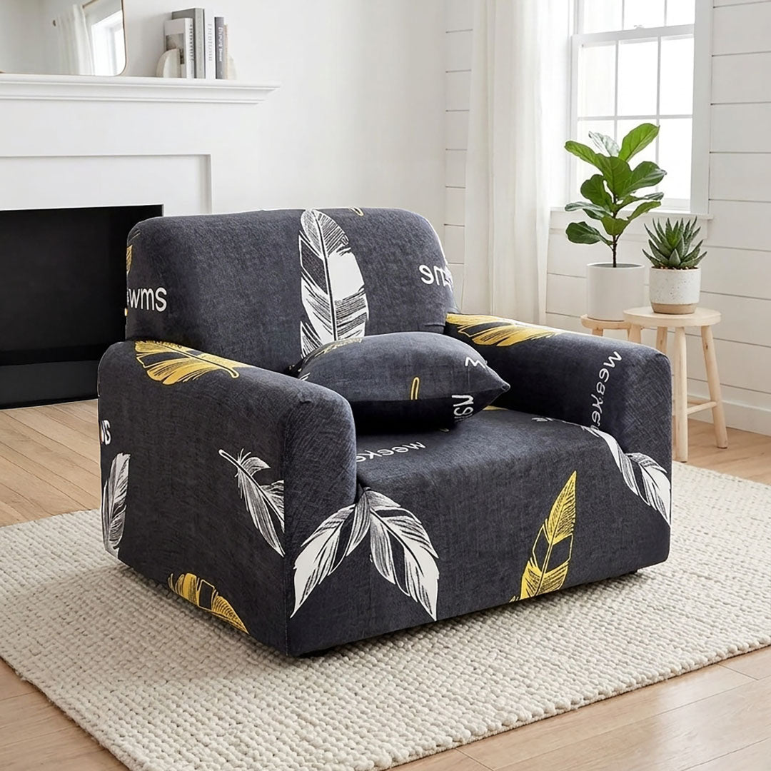 High Stretch 1-Seater Feather Print Sofa Slipcover