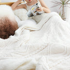 SOGA 200x230cm Throw Blanket White Chenille Fleece Knitted Fabric on One Side Soft Suede