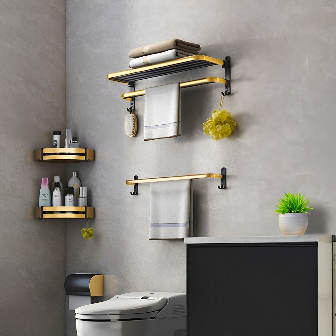 62cm Wall-Mounted Double Pole Towel Holder with Hooks