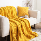 SOGA 200x230cm Throw Blanket Yellow and White Chenille Fleece Knitted Fabric