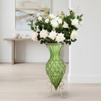 67cm Green Glass Floor Vase and 12pcs White Artificial Flower Set