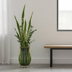 51cm Green Glass Floor Vase with Metal Stand