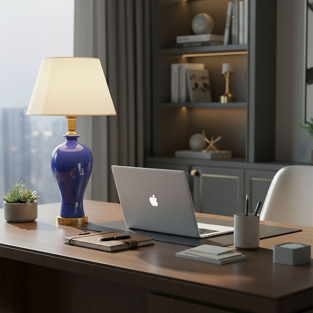 Ceramic Oval Table Lamp Dark Blue