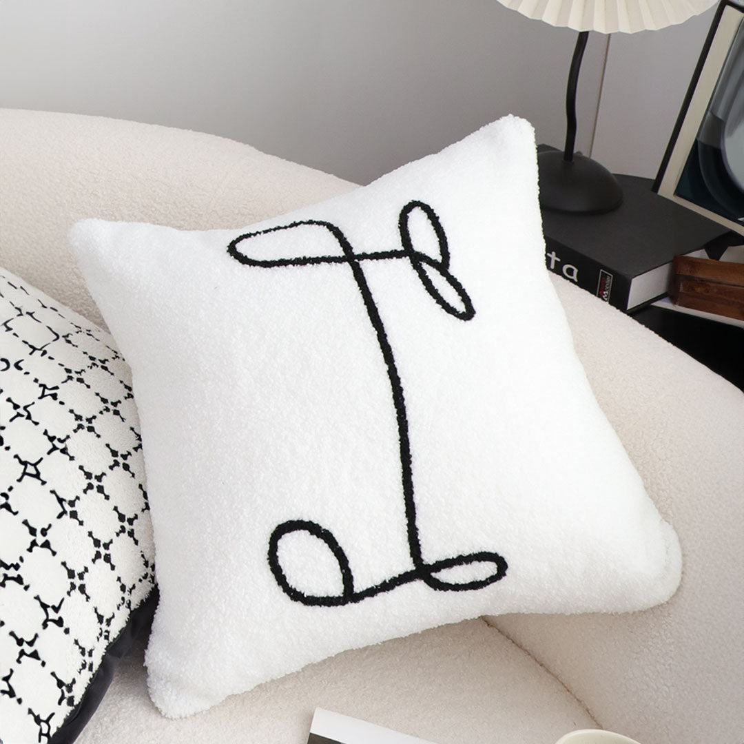SOGA 45cm Minimalist White Script Letter Embroidered Throw Pillow