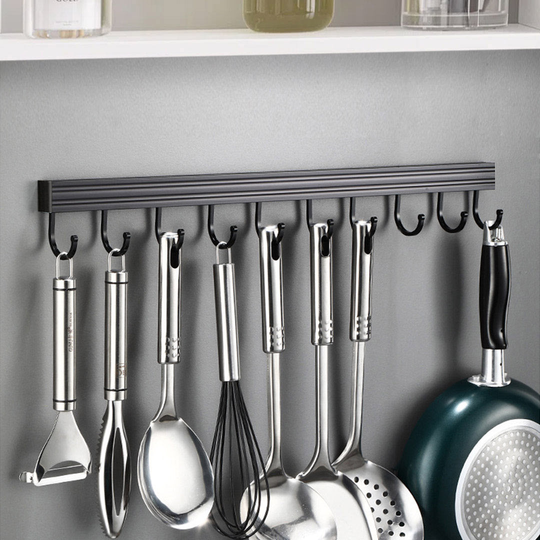 41cm Wall Mounted Kitchen Utensil Storage Rack Hooks