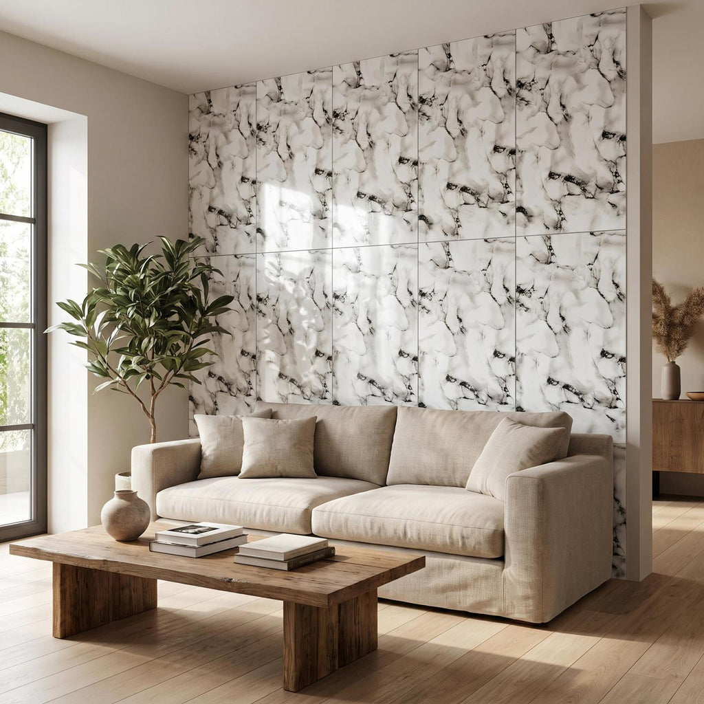 SOGA Peel & Stick Floor and Wall Tiles 30 x 60cm 10 Pack Black White Faux Marble