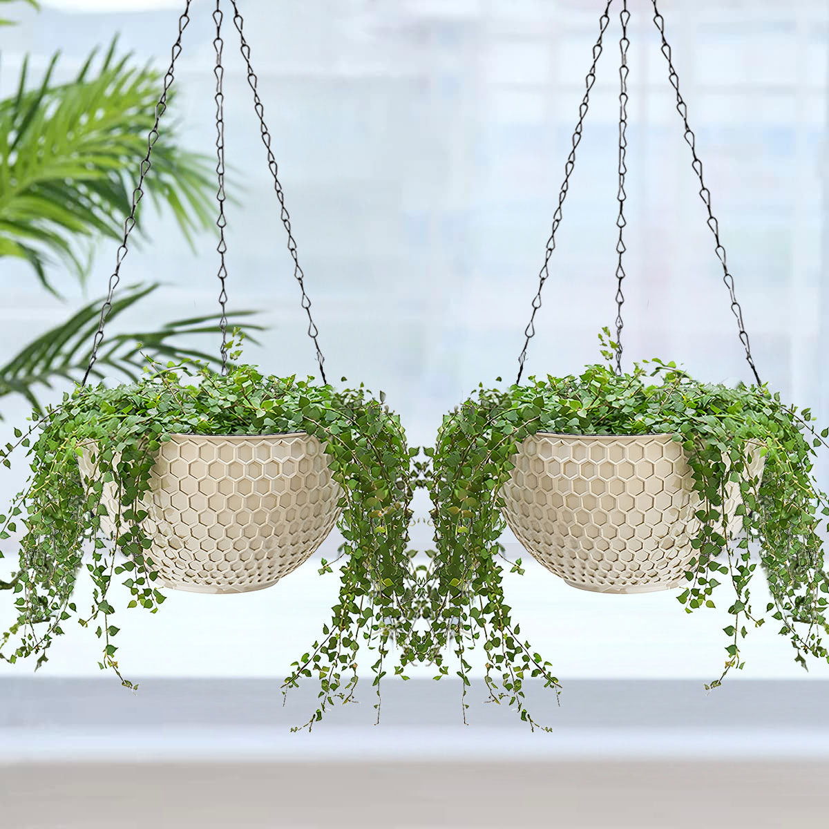 SOGA White Large Hanging Resin Flower Pot Self Watering Basket Planter