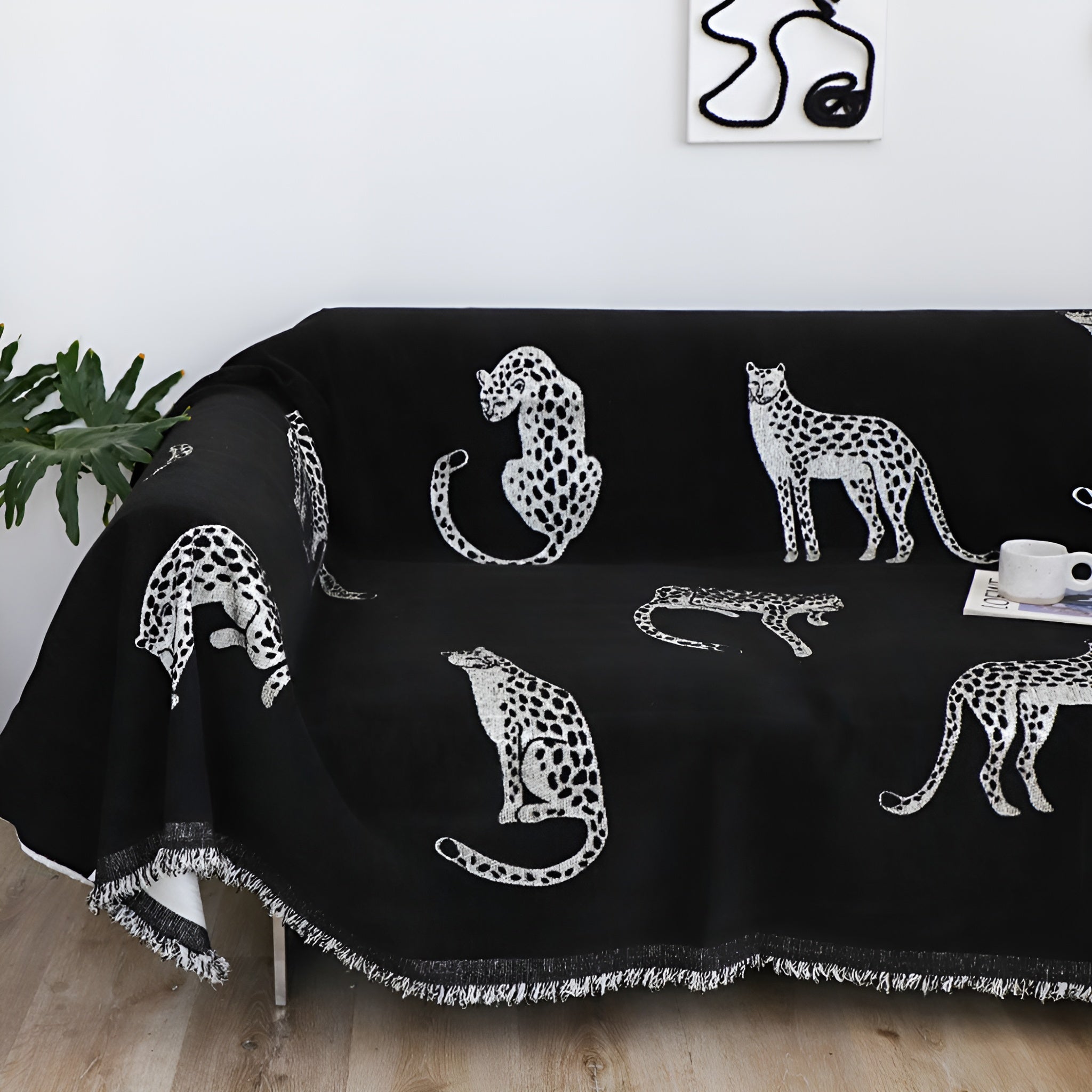 SOGA Two-seater Black Sofa Cover Leopard Print 180x260cm Polyester