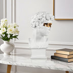 SOGA 56cm White Resin Bust Sculpture Gold Masked Design Modern Art for Home Décor