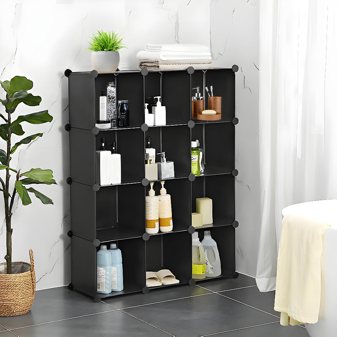 4 Tier 12-Cube Black Portable Wardrobe