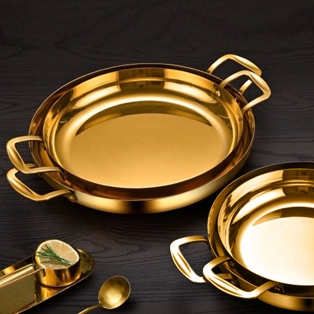 28cm Flat Base Seafood Dry Pot Gold Color for Kitchen Essential