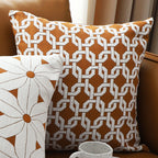 50cm Brown Checkered Chain Jacquard Square Pillow Decorative Cushion