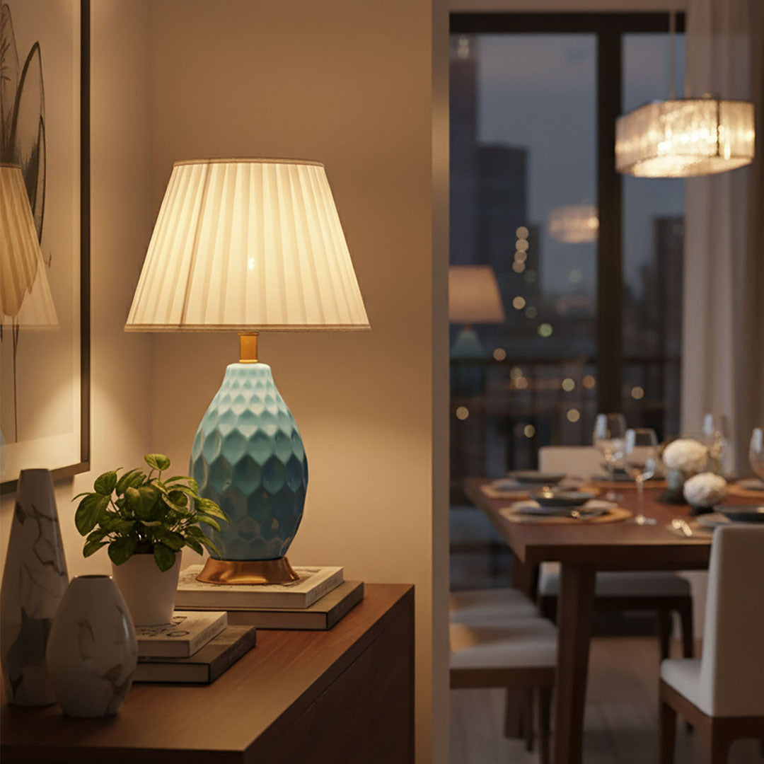 Textured Ceramic Table Lamp Blue