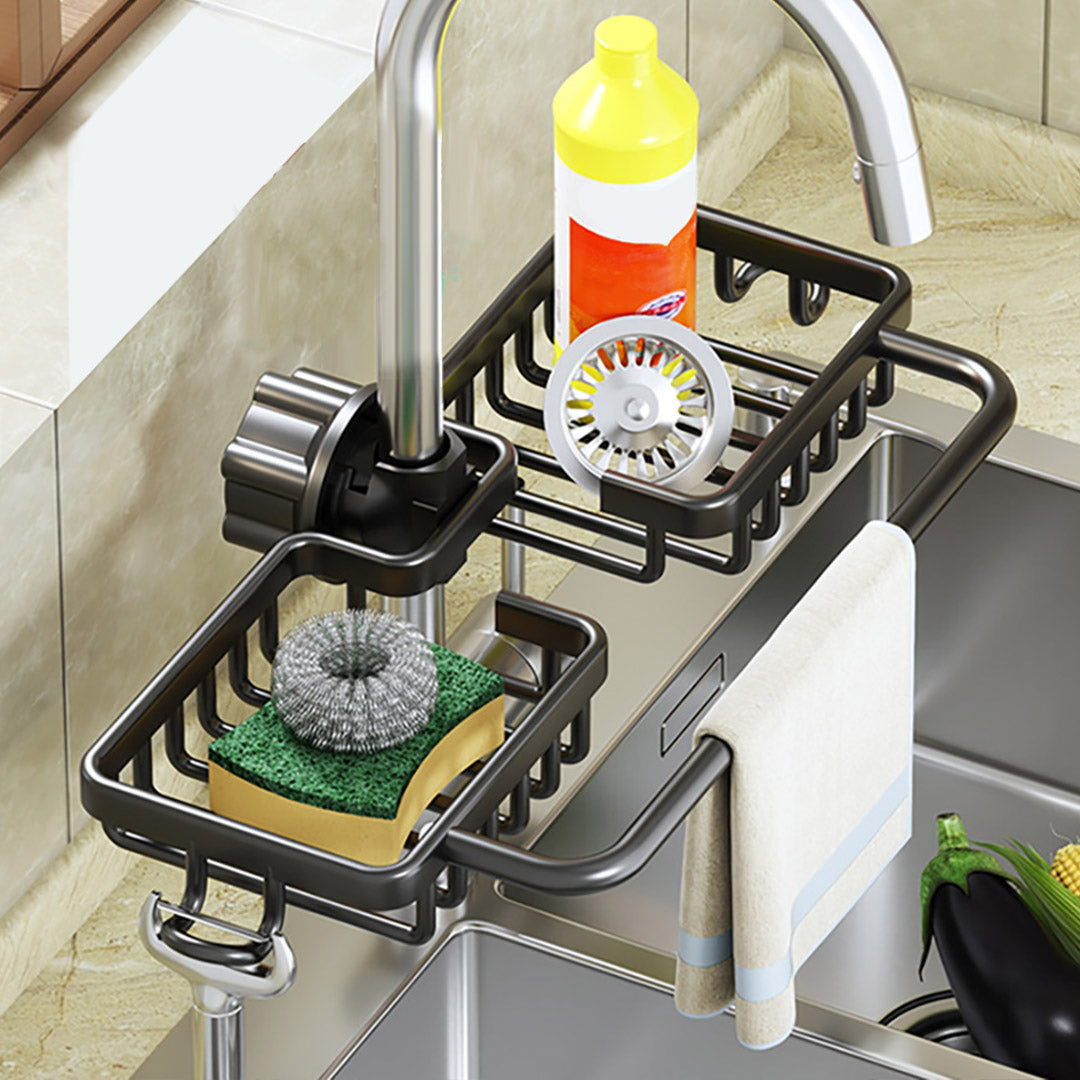 Black Kitchen Sink Faucet Organiser with Towel Bar Holder