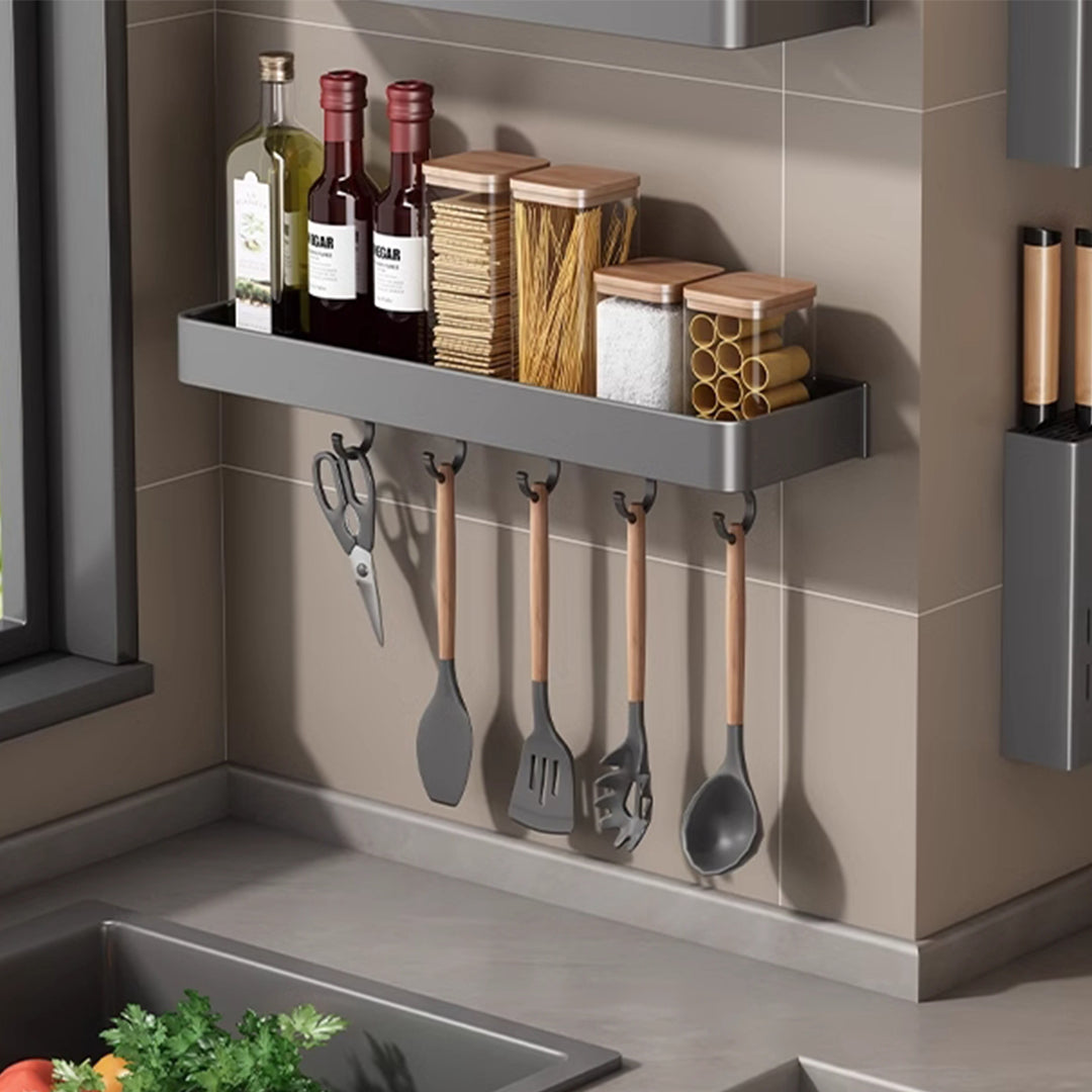 40cm Black Rectangular Kitchen Spice Storage  with Hooks