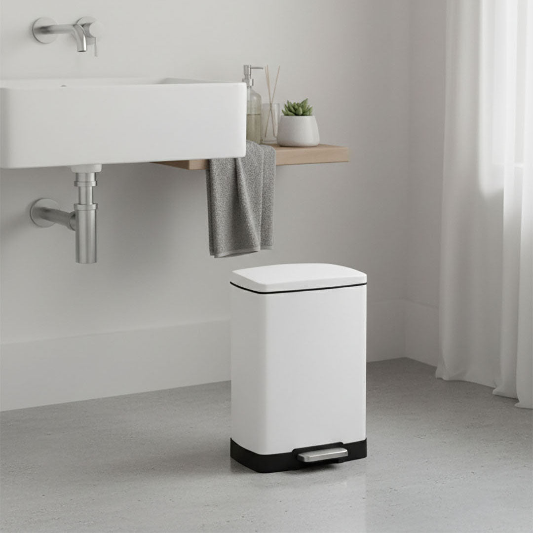 Rectangular 12L Stainless Steel Foot Pedal Recycling Bin for Garbage White