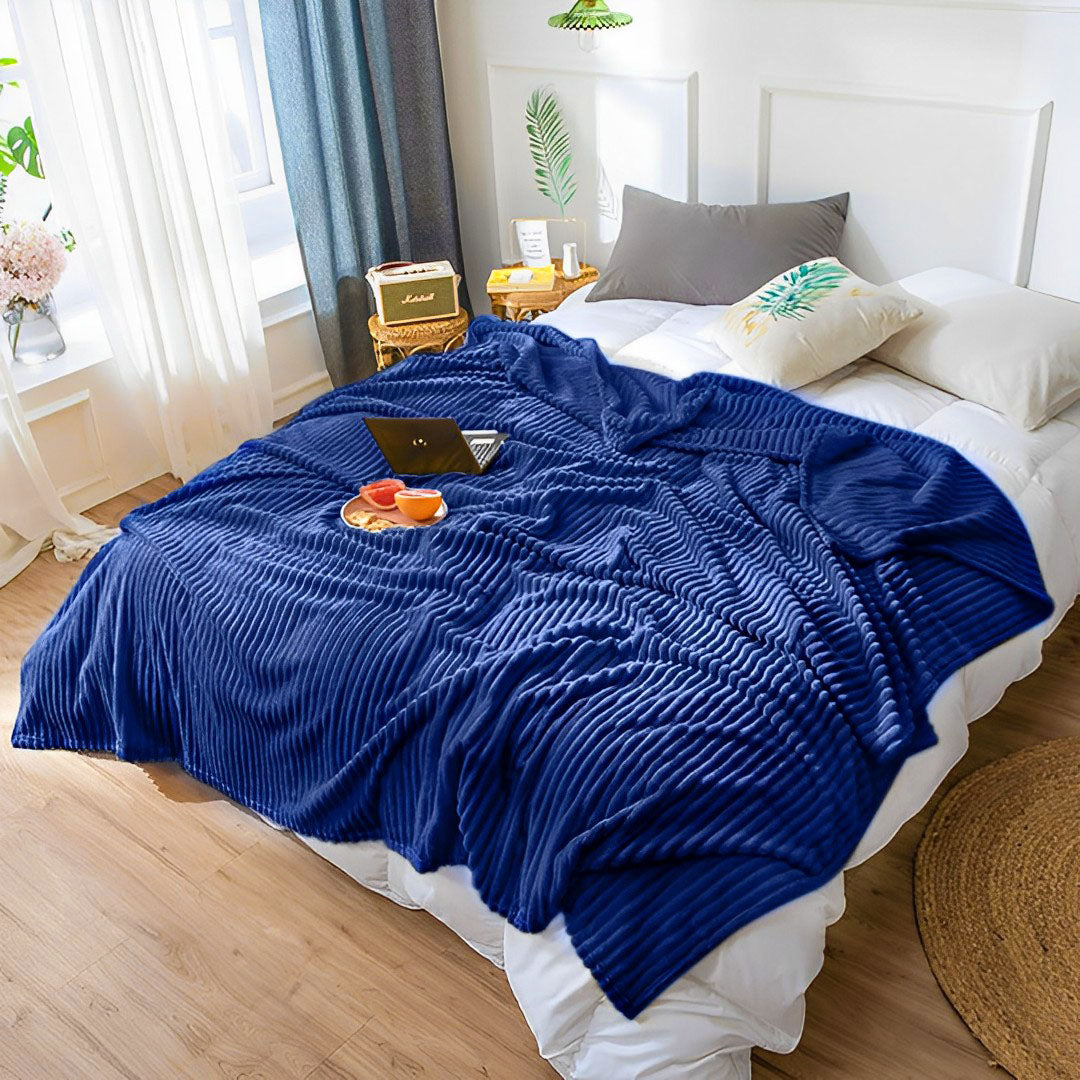 Blue Throw Blanket Warm Cozy Striped Pattern