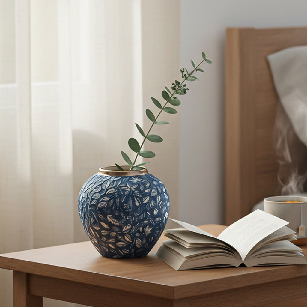21x22cm Blue Small Ceramic Flower Vase Elegant Living Room Home Decor