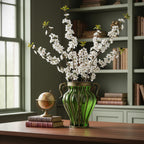 Green European Glass Flower Vase with Two Metal Handle