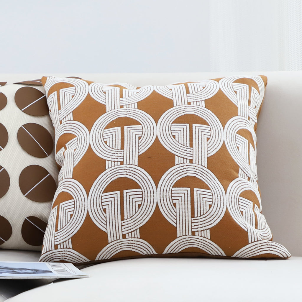 SOGA 45cm Brown Circular Chain Jacquard Square Pillow
