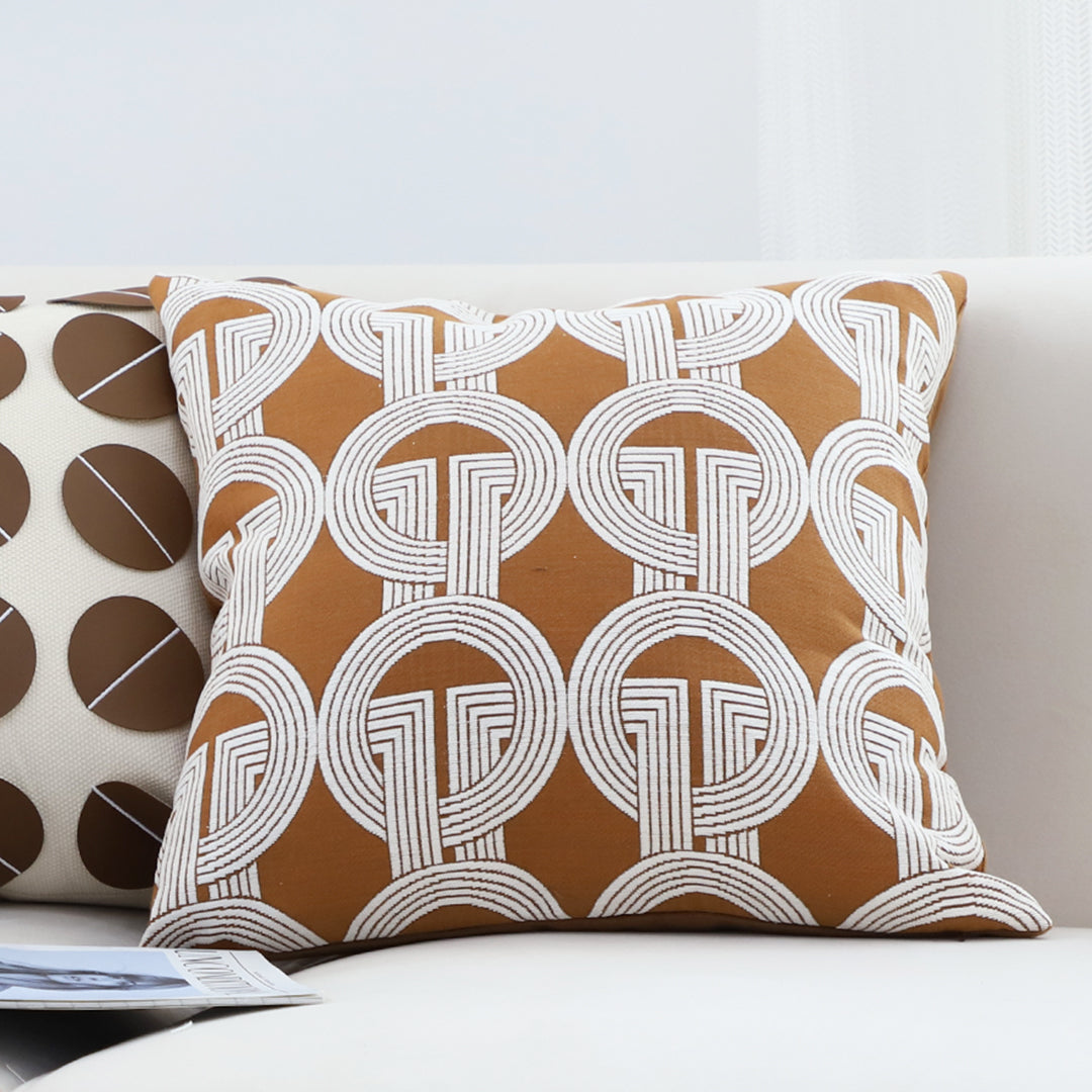 SOGA 45cm Brown Circular Chain Jacquard Square Pillow