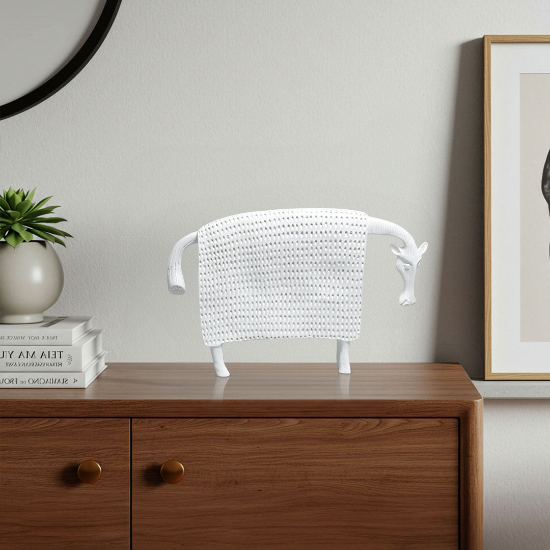 SOGA 24cm White Cow Sculpture with Dotted Pattern in Resin for Modern Home Décor