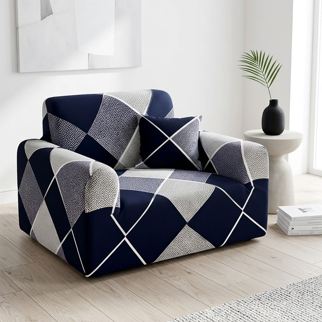 High Stretch 1-Seater Checkered Print Sofa Slipcover