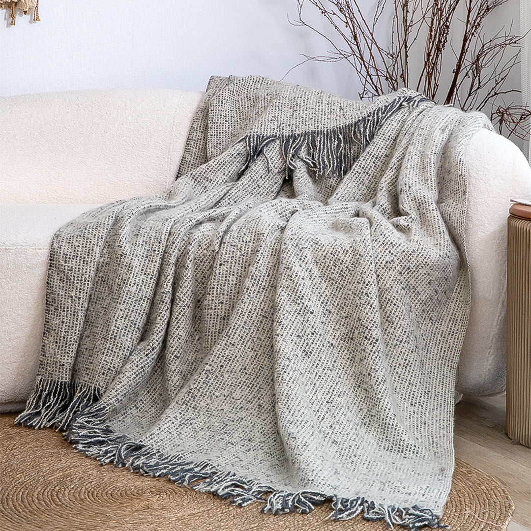 SOGA Soft  Light Beige Tassel Throw Blanket 160x200cm Soft Polyester