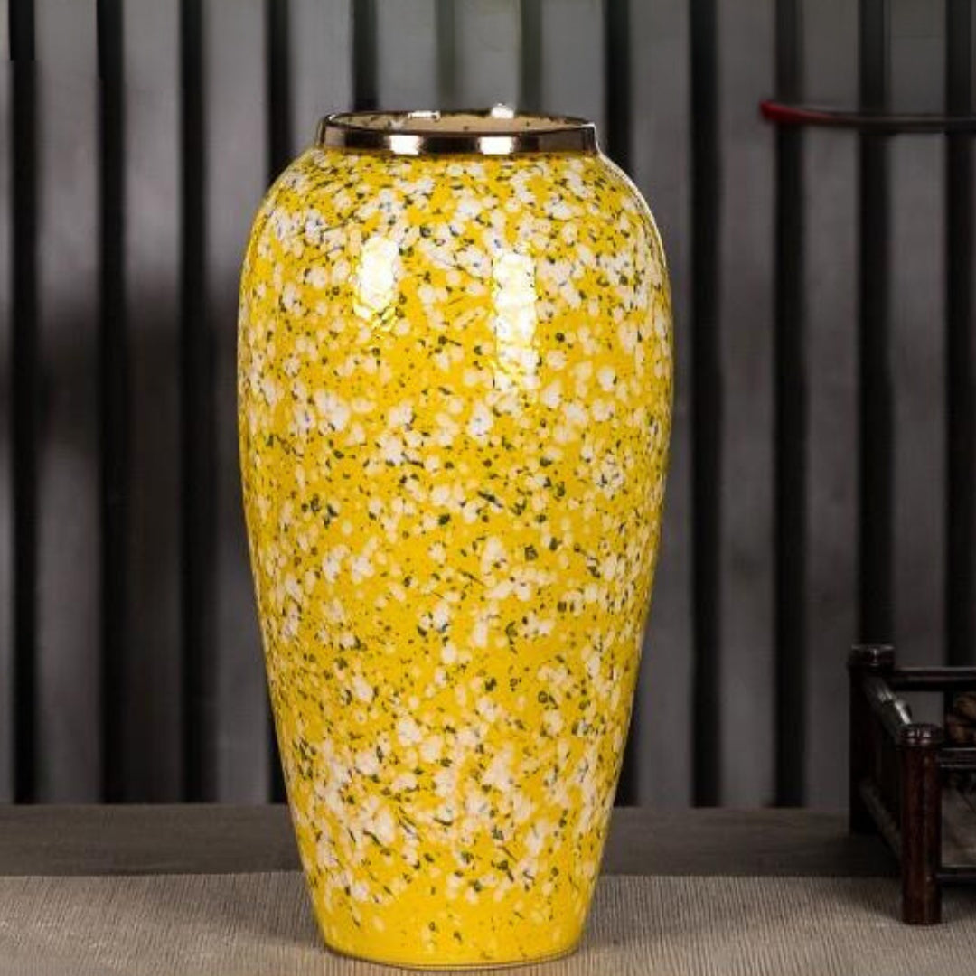 35x17cm Yellow with White Mini Floral Large Ceramic Flower Vase Elegant Living Room Home Decor
