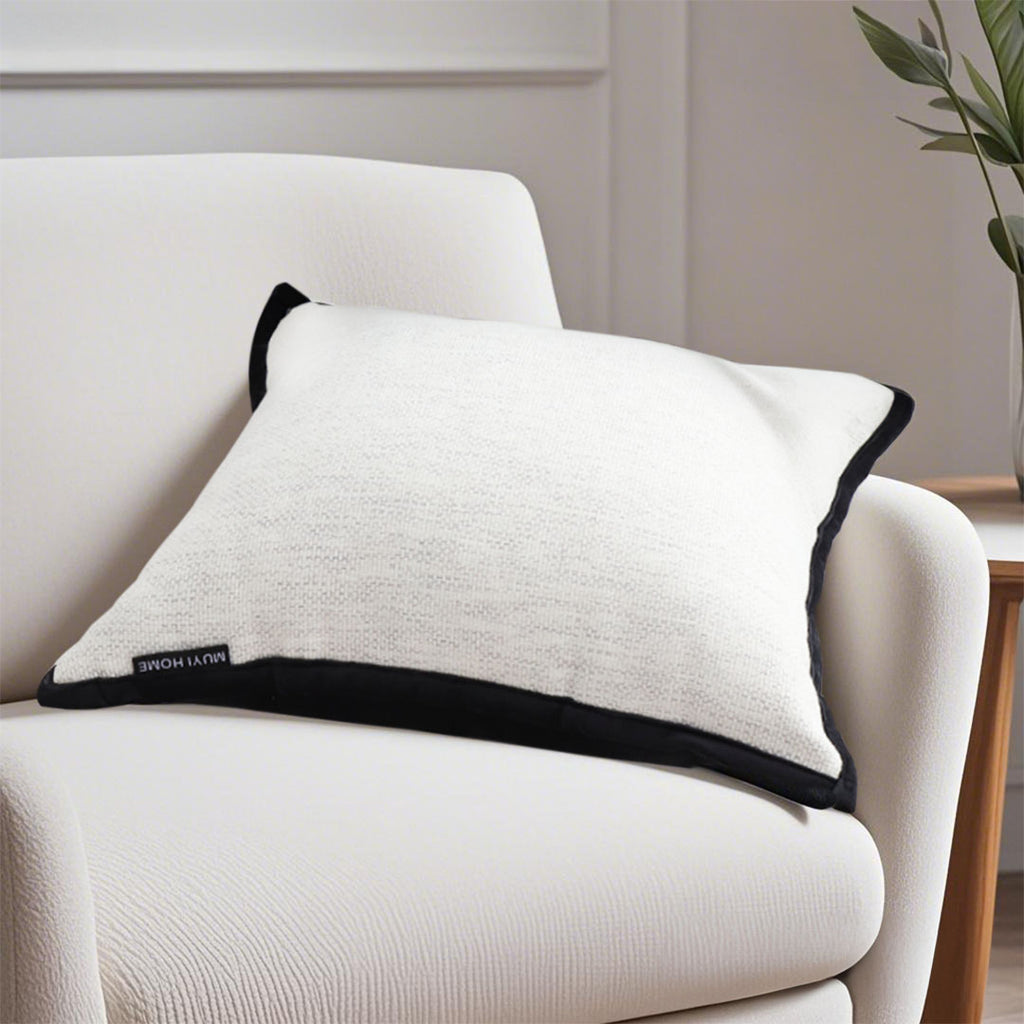 SOGA 50cm Classic Natural Linen Black Piped Edge Decorative Throw Pillow