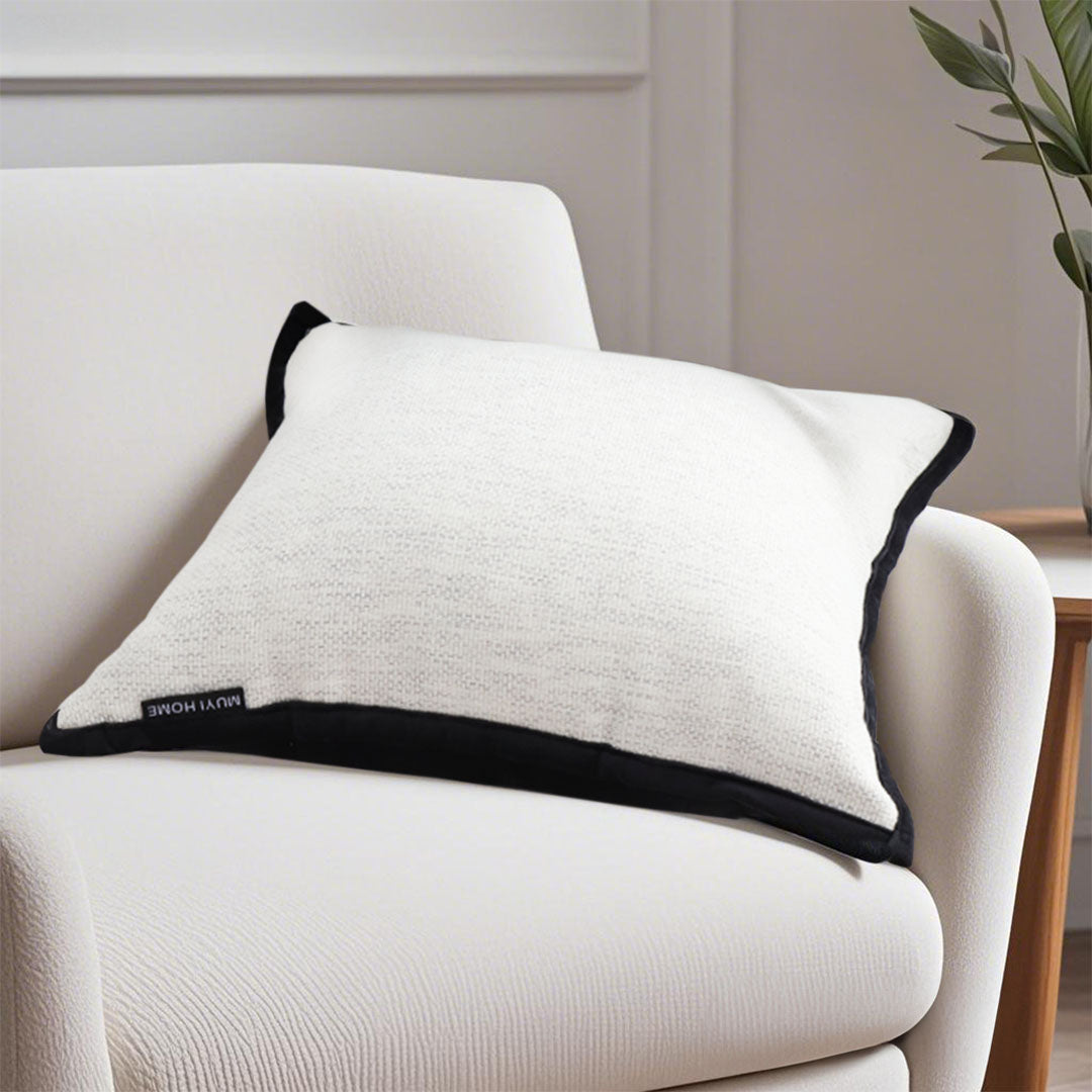 SOGA 50cm Classic Natural Linen Black Piped Edge Decorative Throw Pillow