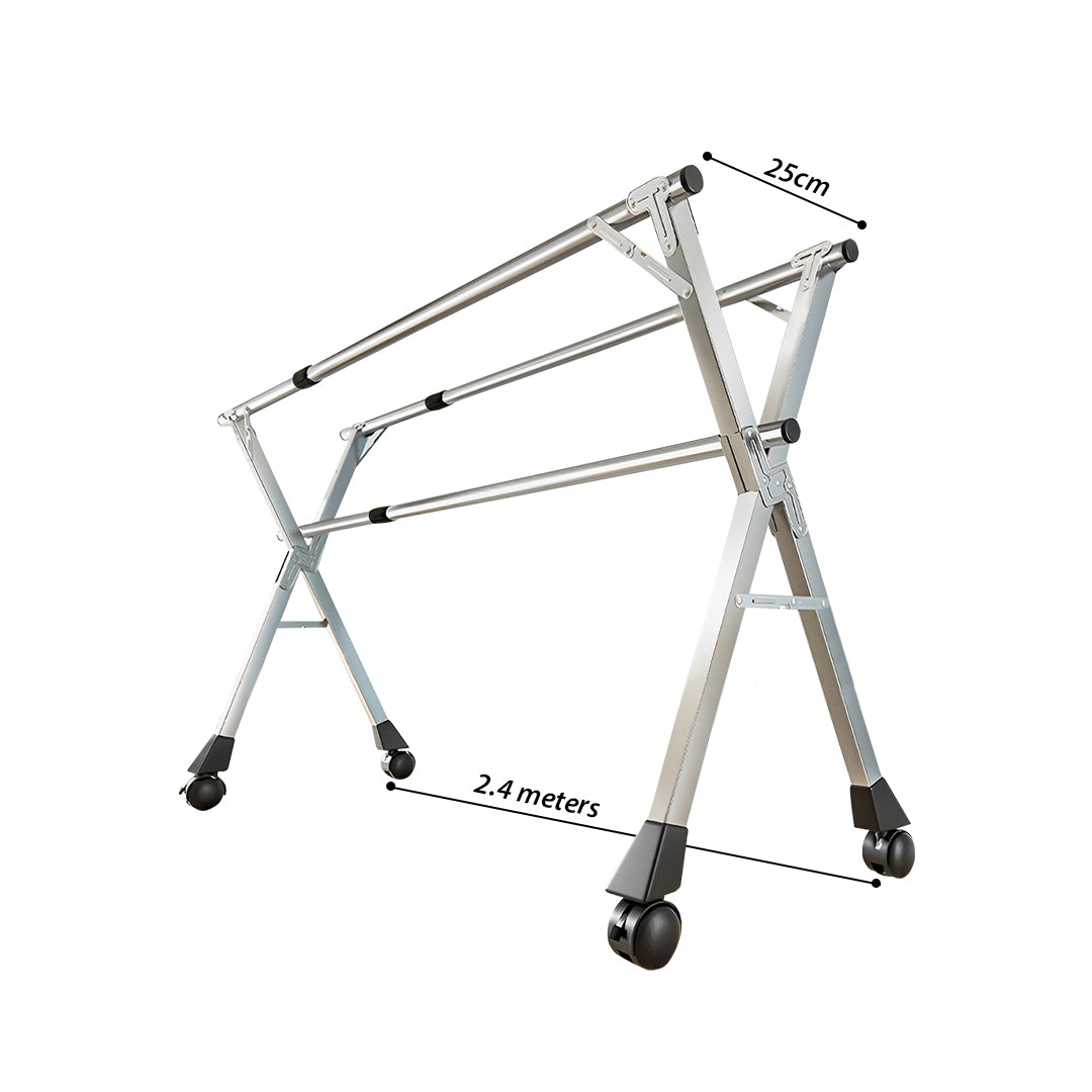 2.4m Portable Standing Clothes Drying Rack with Wheels