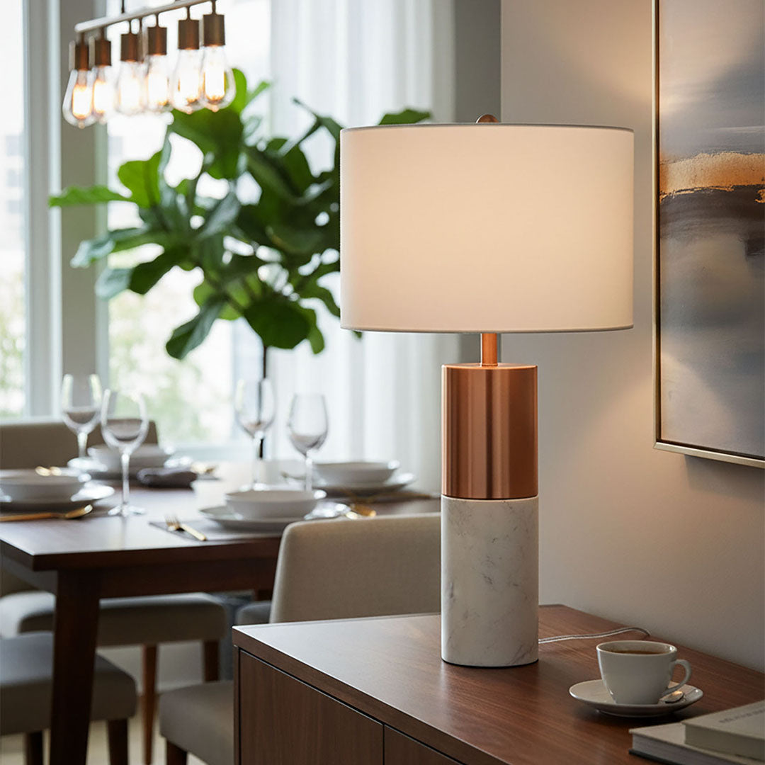 60cm White Marble Table Lamp