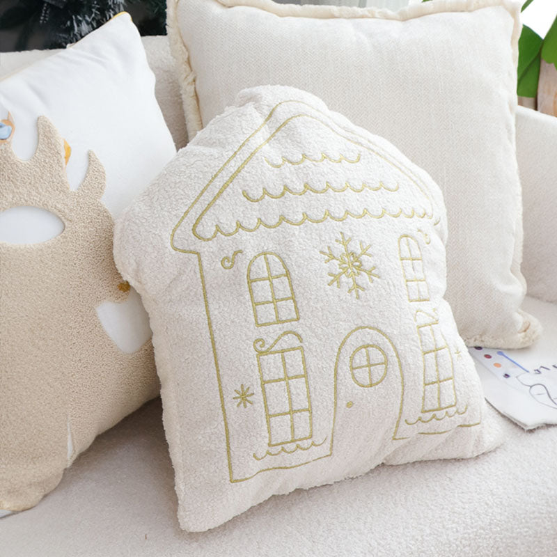 SOGA 45cm Festive White Christmas House Shaped Holiday Throw Pillow