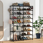 16-Shelf Tier Shoe Storage with Side Hooks Black