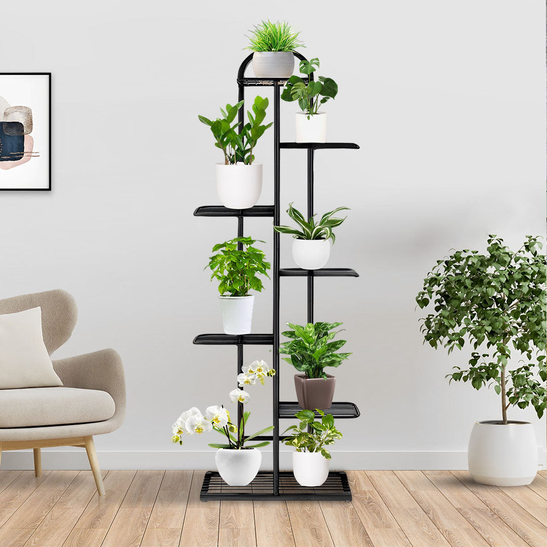 7 Tier Black Metal Plant Flowerpot Display Rack