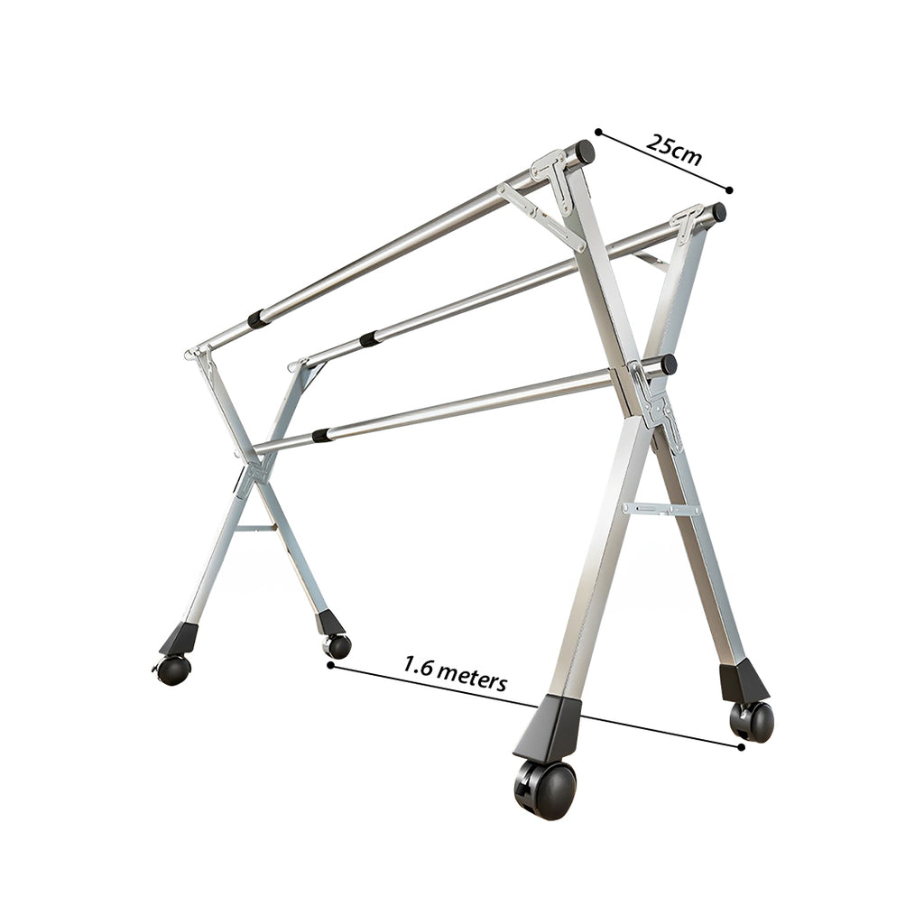 1.6m Portable Standing Clothes Drying Rack with Wheels
