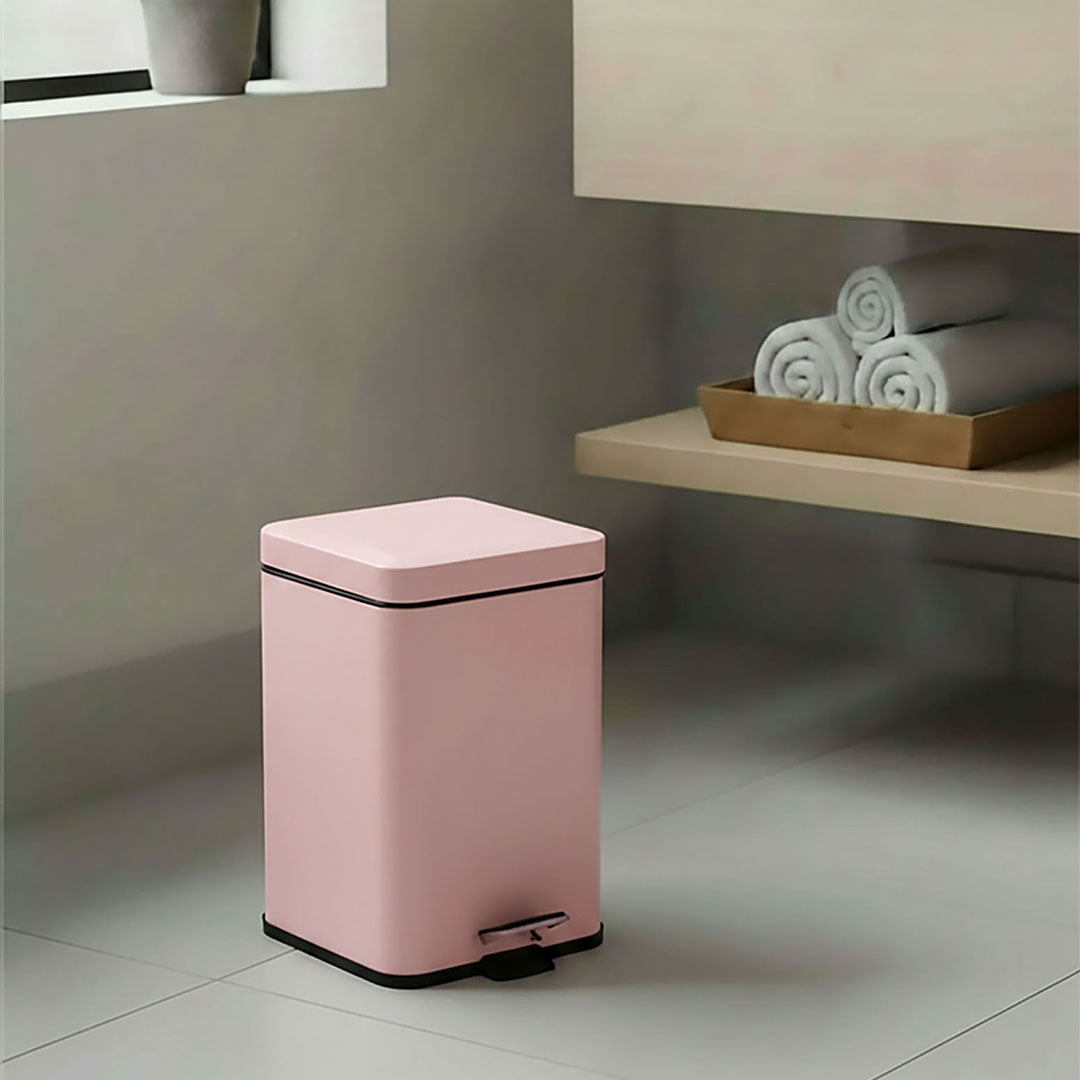 Foot Pedal Stainless Steel Trash Bin Square 6L Pink