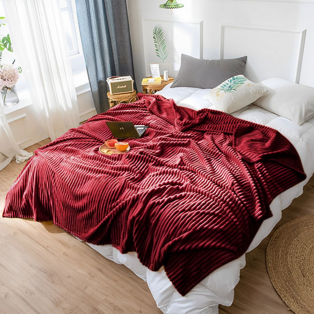 Burgundy Throw Blanket Warm Cozy Striped Pattern