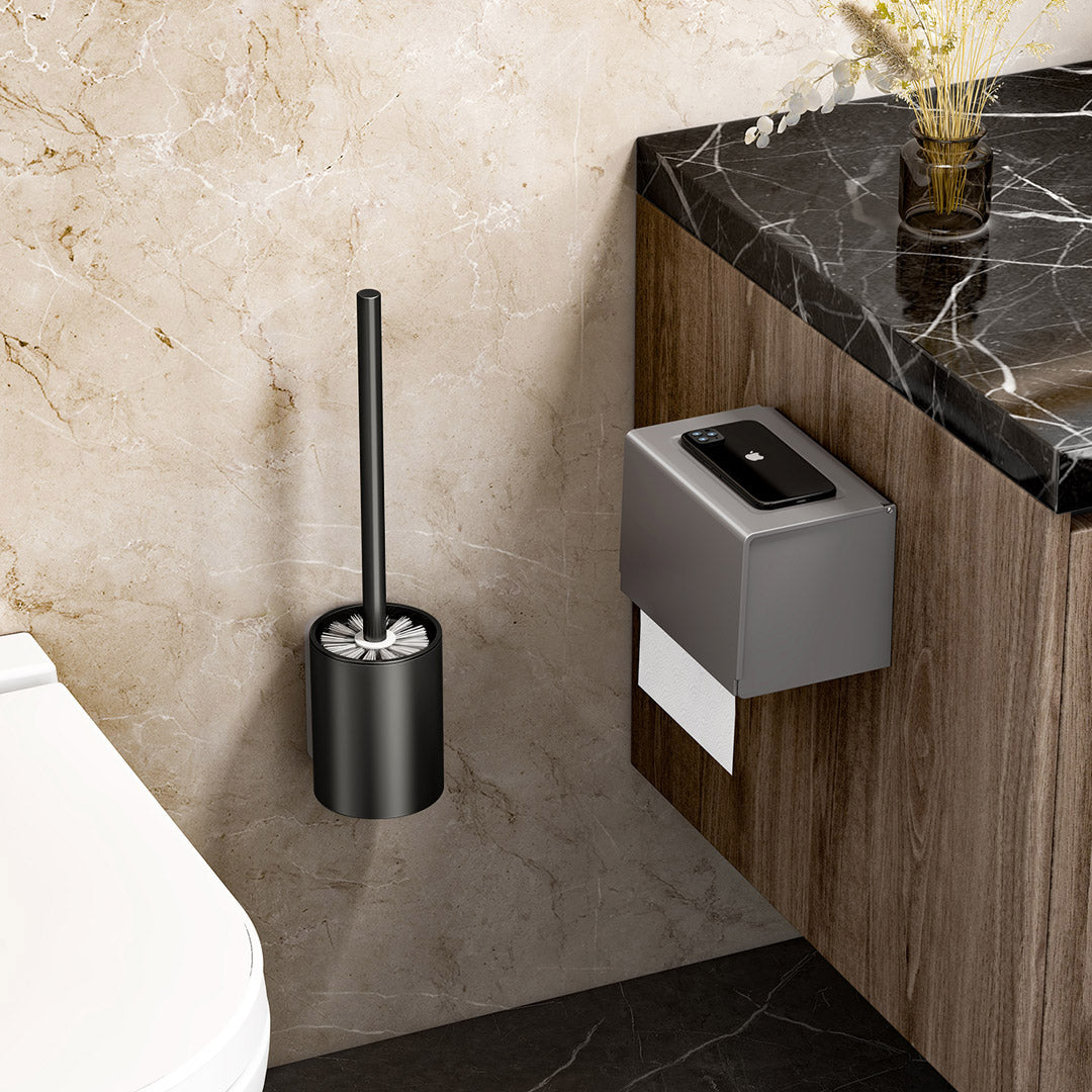 SOGA 27cm Wall-Mounted Toilet Brush – Black with Drain Holes