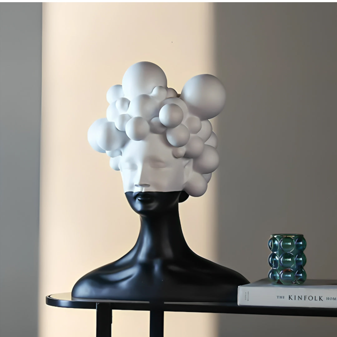 SOGA 30cm Black & White Bubble Head Resin Sculpture Modern Art Decor for Home Décor
