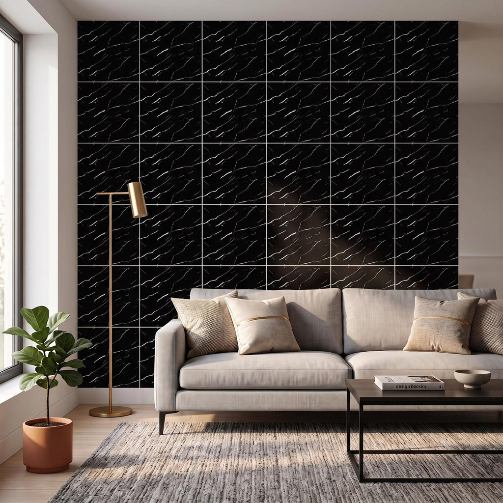 SOGA Peel & Stick Floor and Wall Tiles 30 x 30cm 10 Pack Black Faux Marble