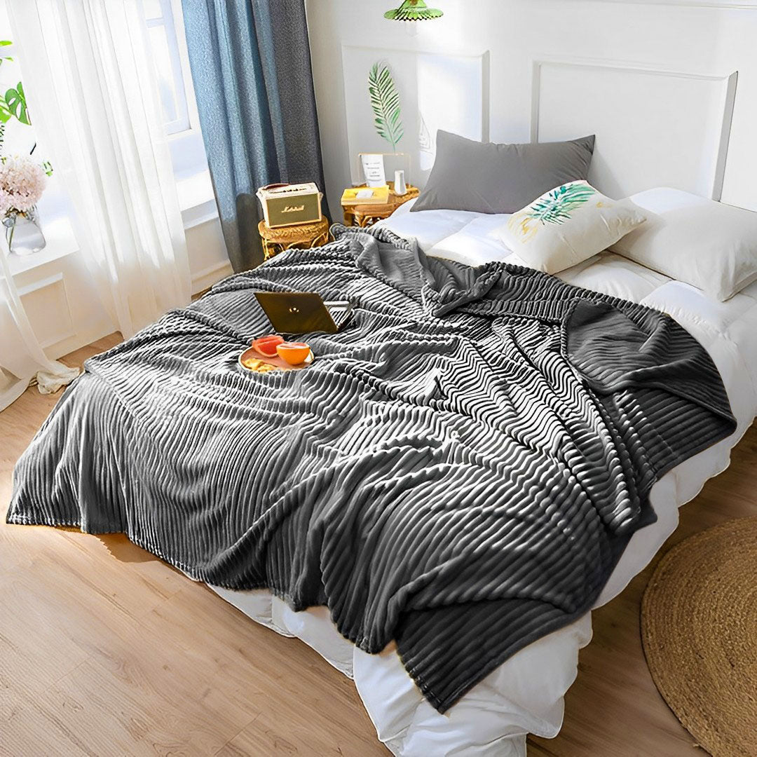 Grey Throw Blanket Warm Cozy Striped